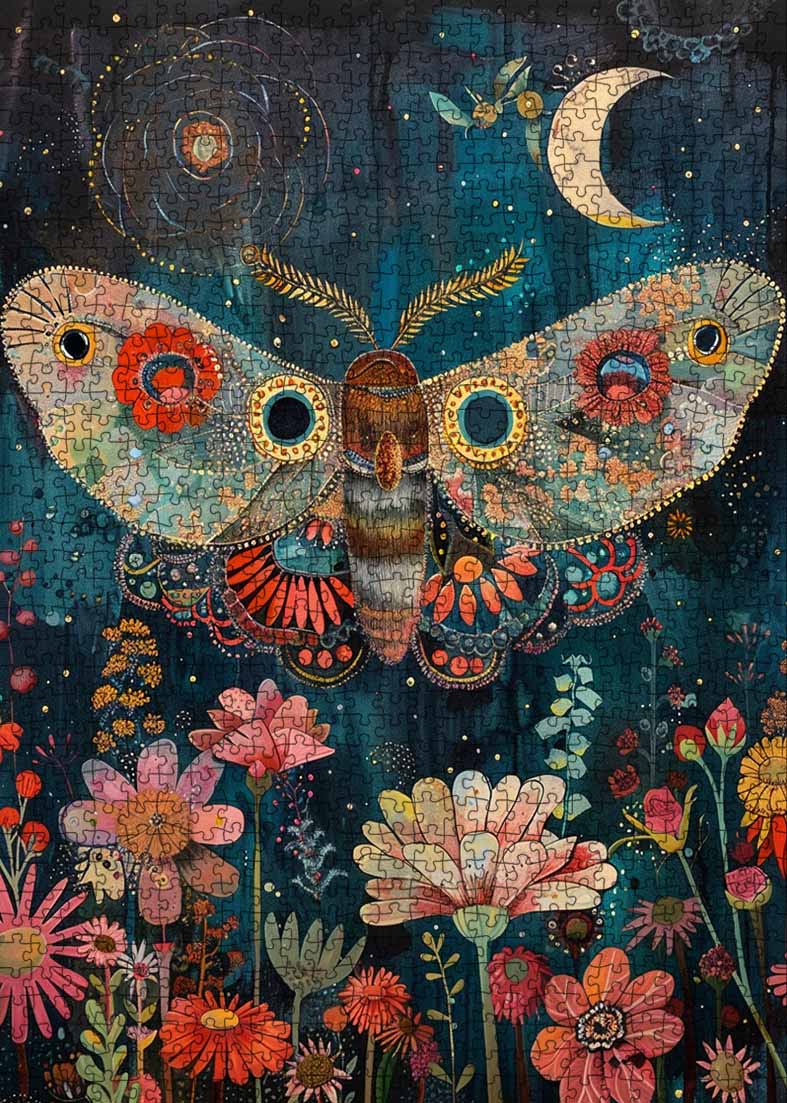 tucocoo-moth-and-flowers-puzzle-1000-teile-motte image 2