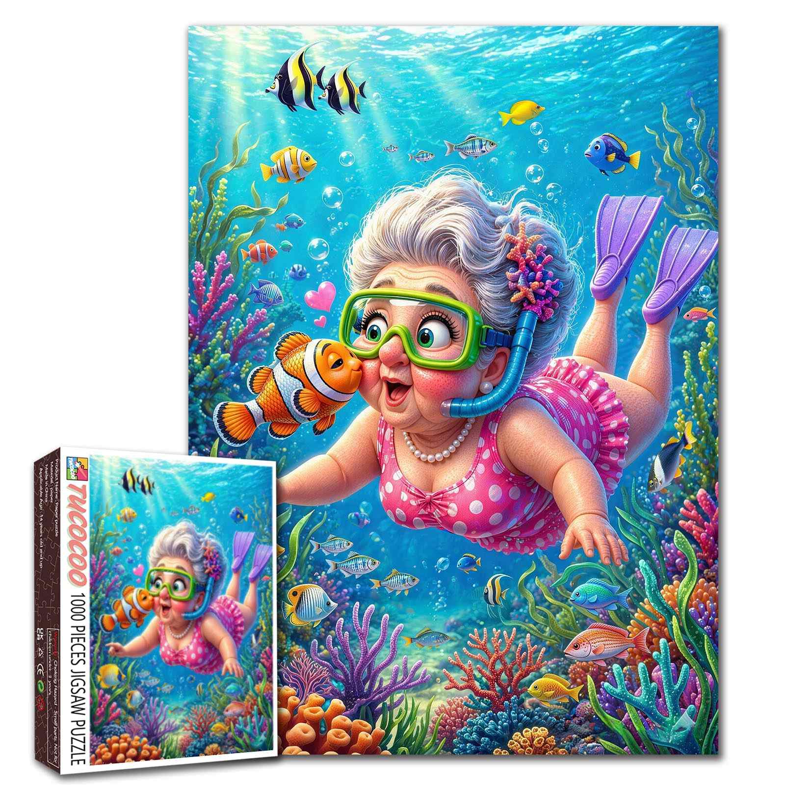tucocoo-grandma-snorkeling-coral-reef-puzzle-1000-teile-meer image 1