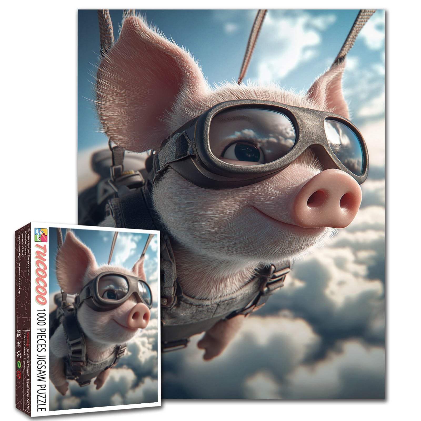 tucocoo-skydiving-pig-adventure-puzzle-1000-teile-tiere image 1
