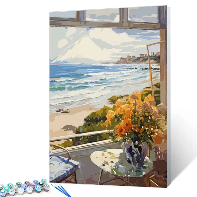 tucocoo-paint-by-numbers-coastal-window-view-flowers-40x50 image 1