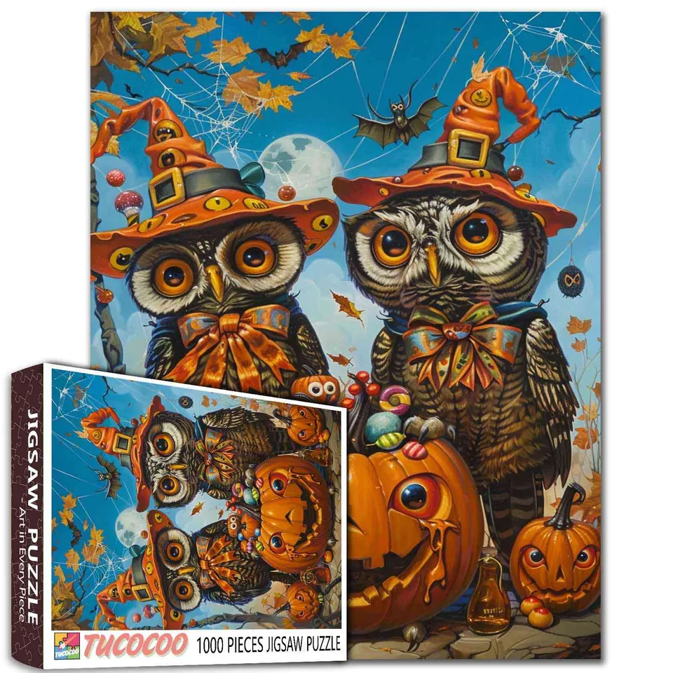 tucocoo-owl-pumpkin-hat-puzzle-1000-teile-halloween-eule image 1