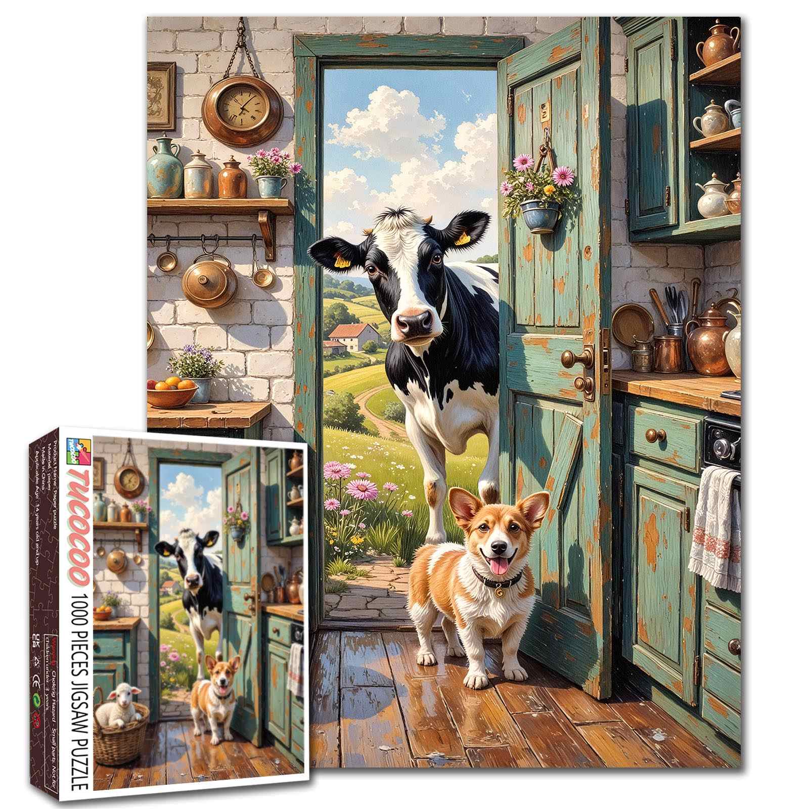 tucocoo-farmhouse-kitchen-cow-corgi-puzzle-1000-teile-kuh image 1