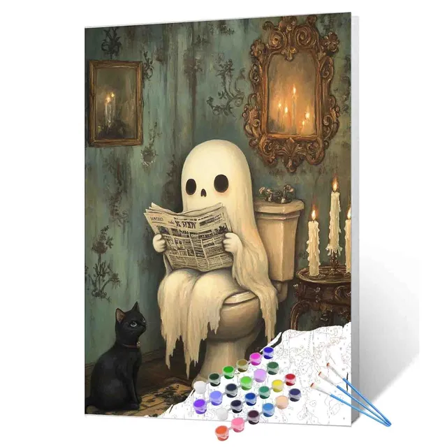 tucocoo-ghost-and-cat-bathroom-malen-nach-zahlen-ohne-rahmen-geist image 1