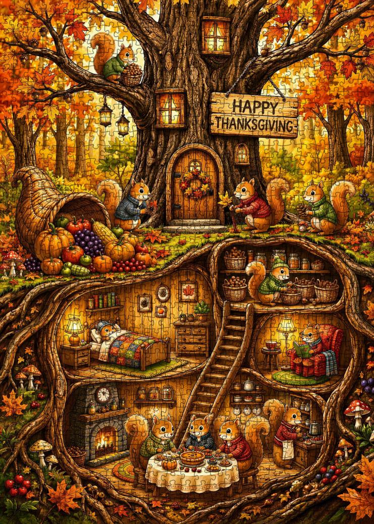 tucocoo-thanksgiving-squirrel-treehouse-puzzle-1000-teile image 2