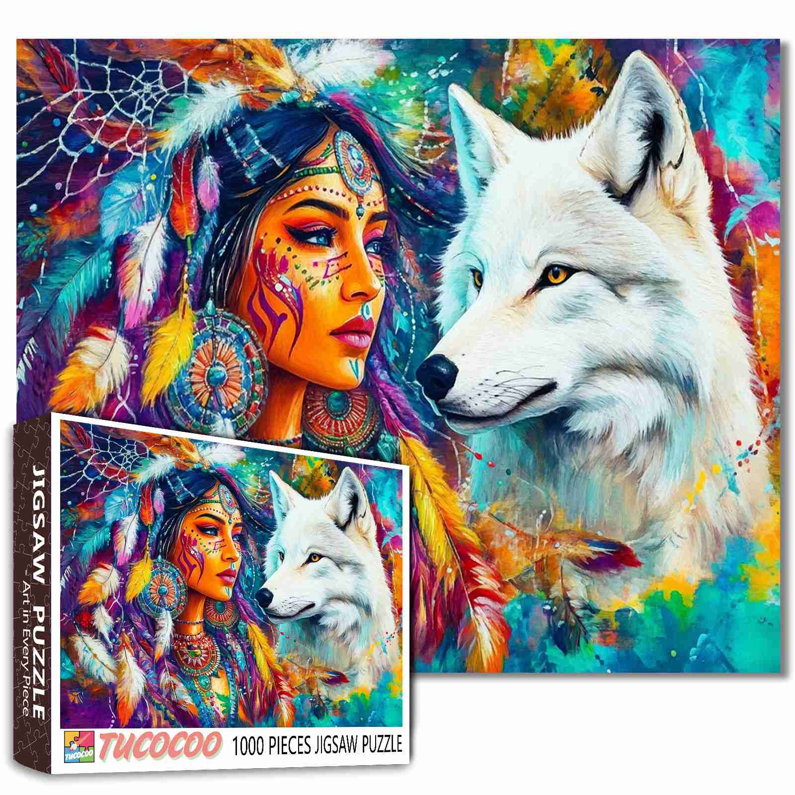 tucocoo-wild-spirit-indian-woman-with-wolf-puzzle-1000-teile image 1