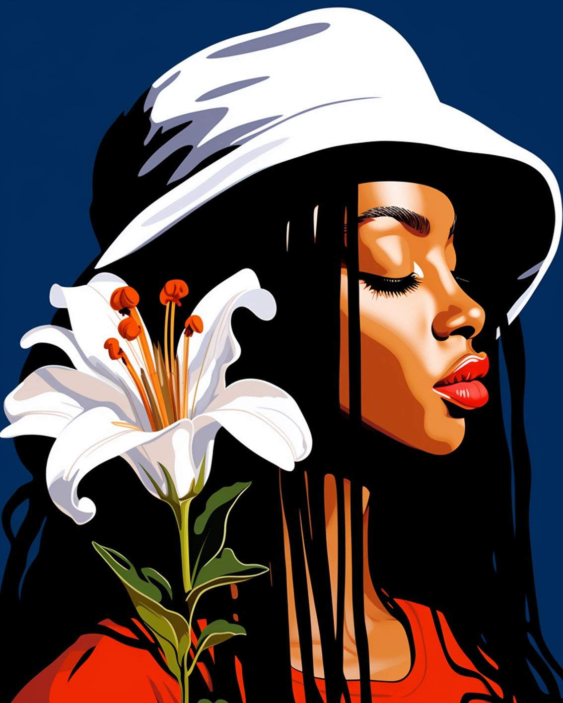 tucocoo-paint-by-numbers-white-lily-hat-woman-malen-nach-zahlen-40x50-elegant image 2