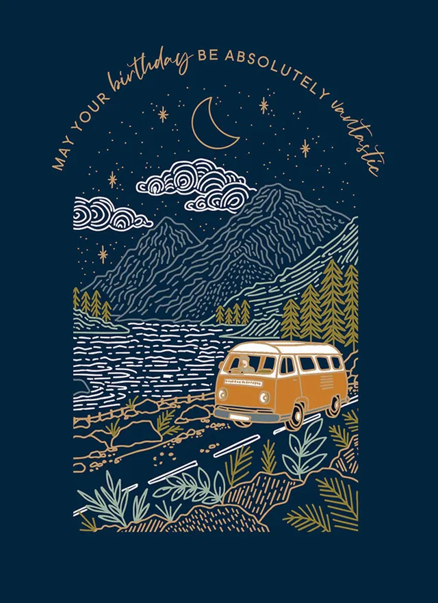 otter-house-elliott-camper-geburtstagskarte-van-goldfolie image 1