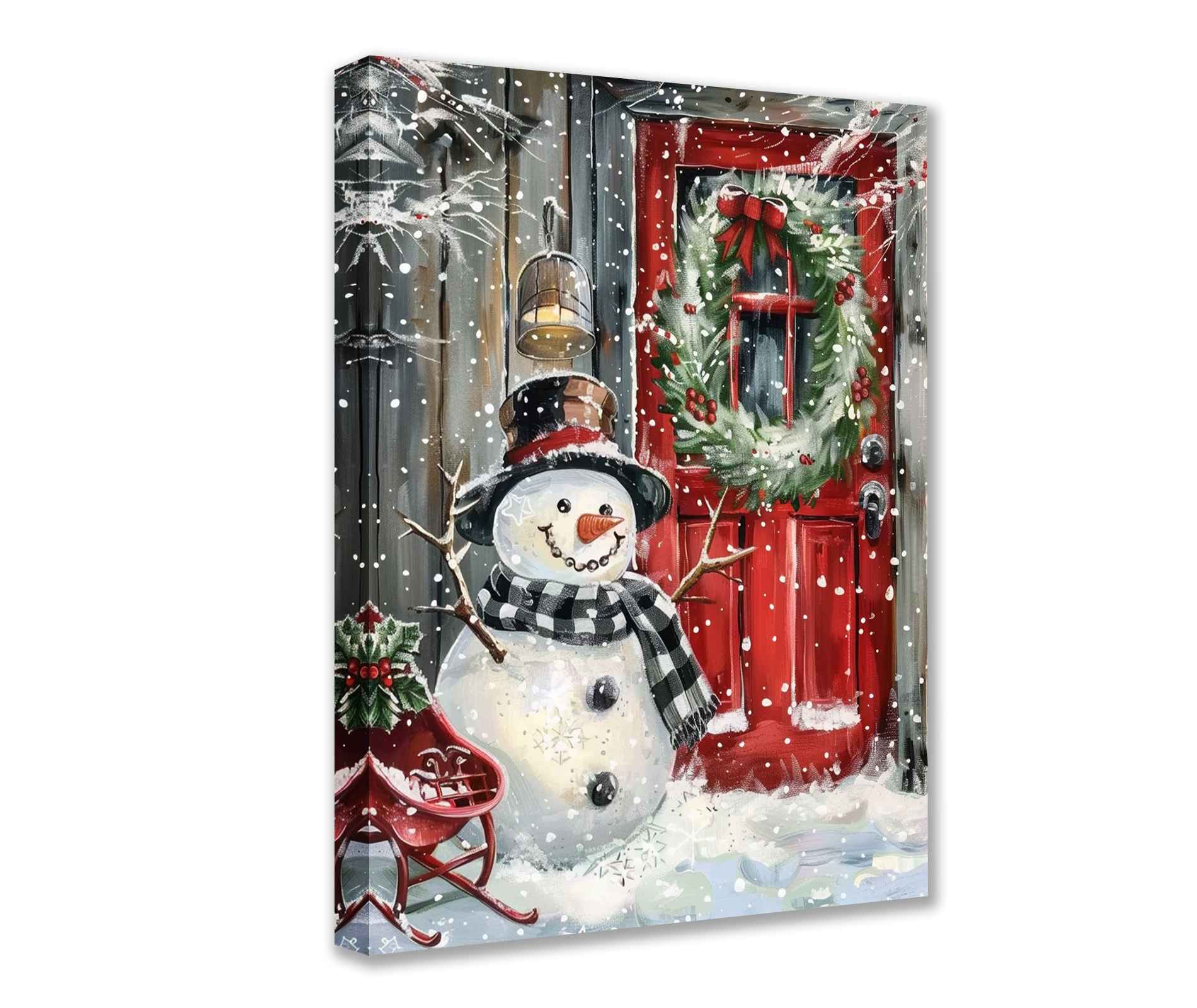 tucocoo-canvas-festive-snowman-at-red-door-leinwandbild-30x40 image 1