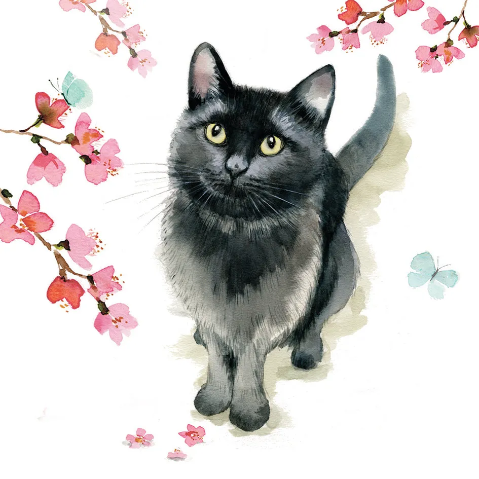 otter-house-countryside-collection-gru-karte-black-cat-blossom-katze image 1