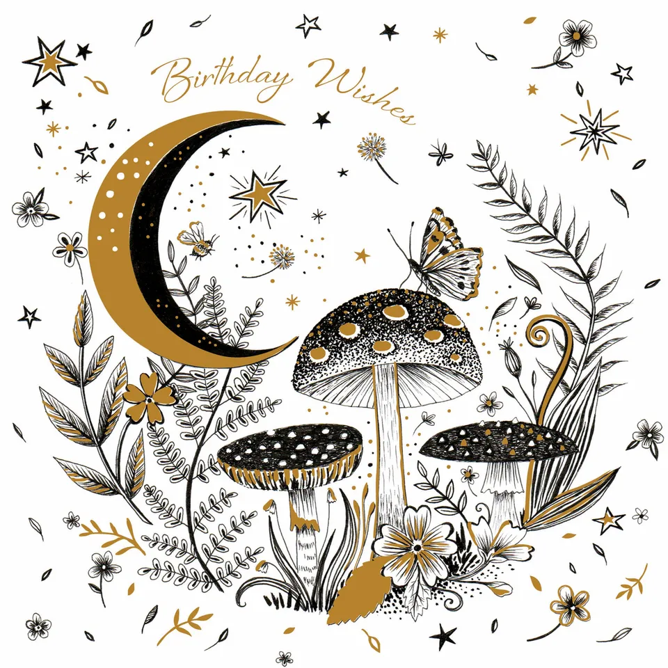 otter-house-ink-moon-gru-karte-toadstools-pilz-mit-goldfolie image 1