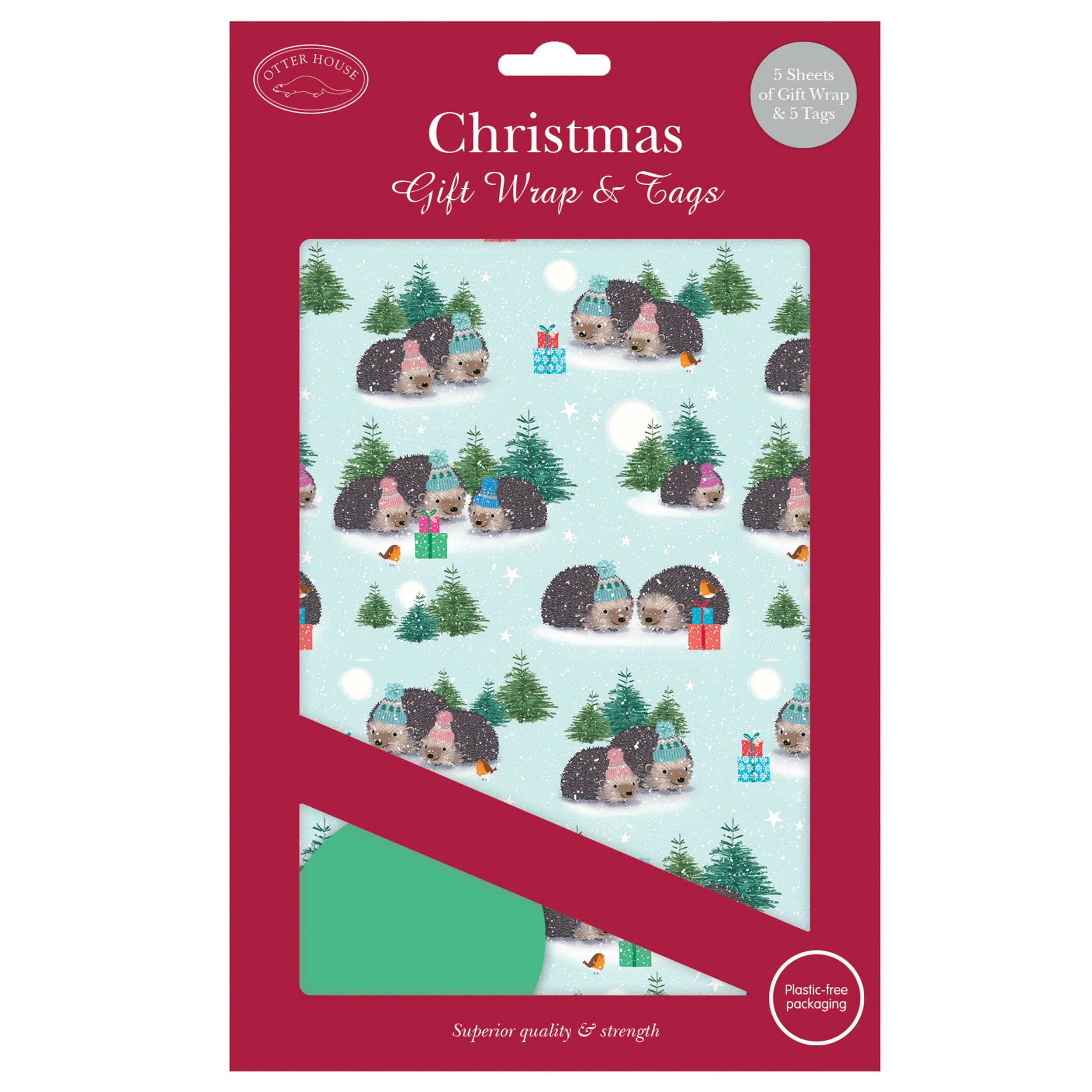 otter-house-a-prickle-of-hedgehogs-weihnachtspapier-5-bogen image 1
