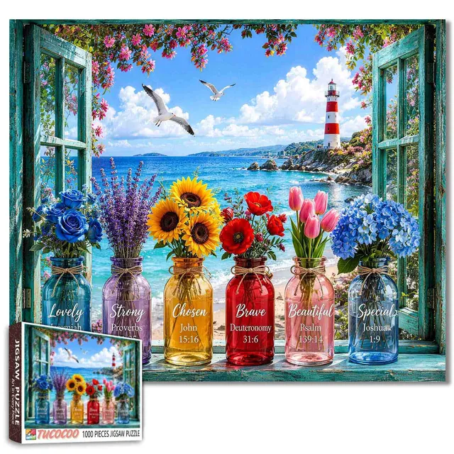tucocoo-coastal-lighthouse-flower-puzzle-1000-teile-meer image 1