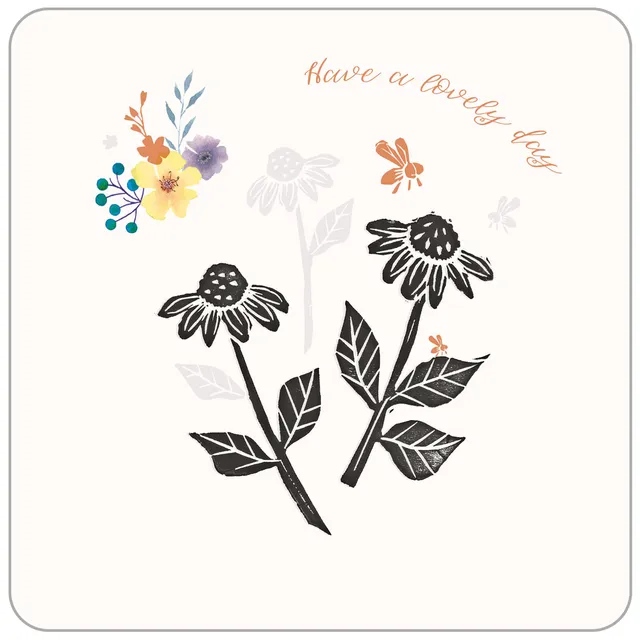 otter-house-greetings-cards-brush-ink-daisies-bee-grusskarte image 1