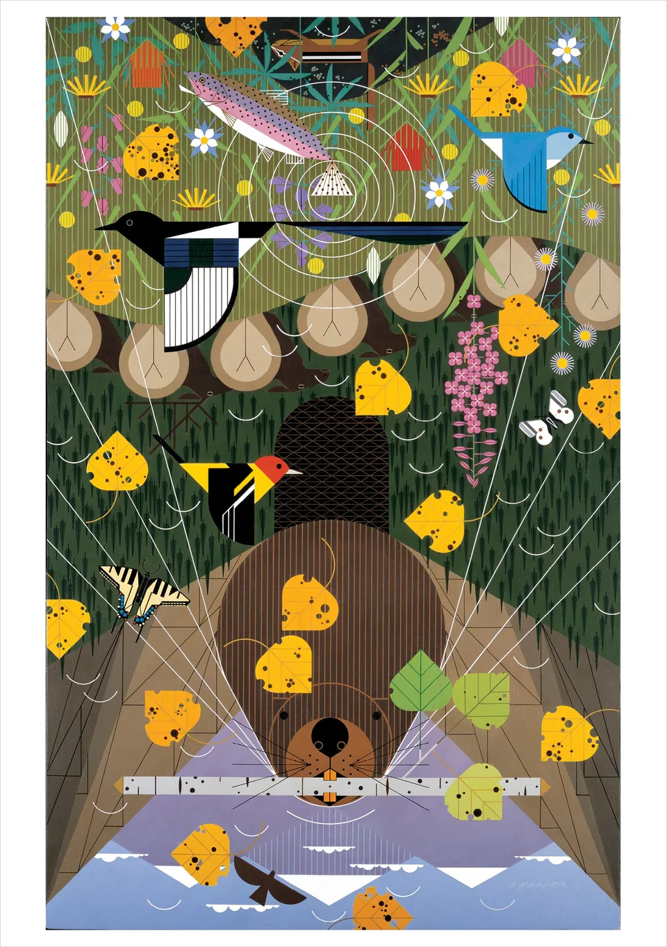 pomegranate-charley-harper-rocky-mountains-blankokarte-tier image 1
