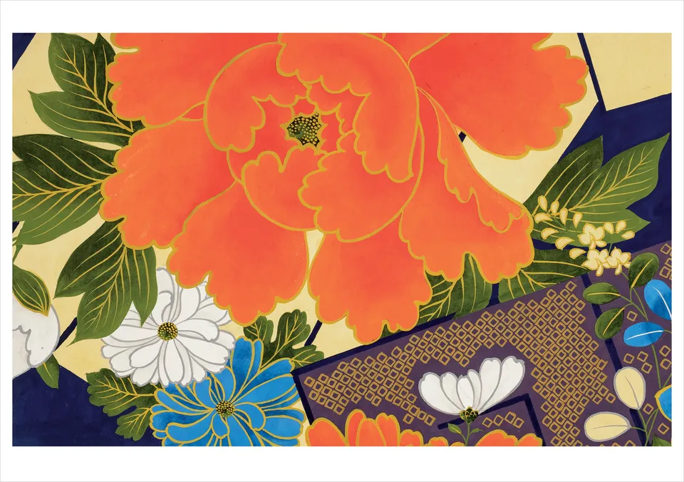 pomegranate-japanese-textile-design-geburtstagskarte-blumen image 1