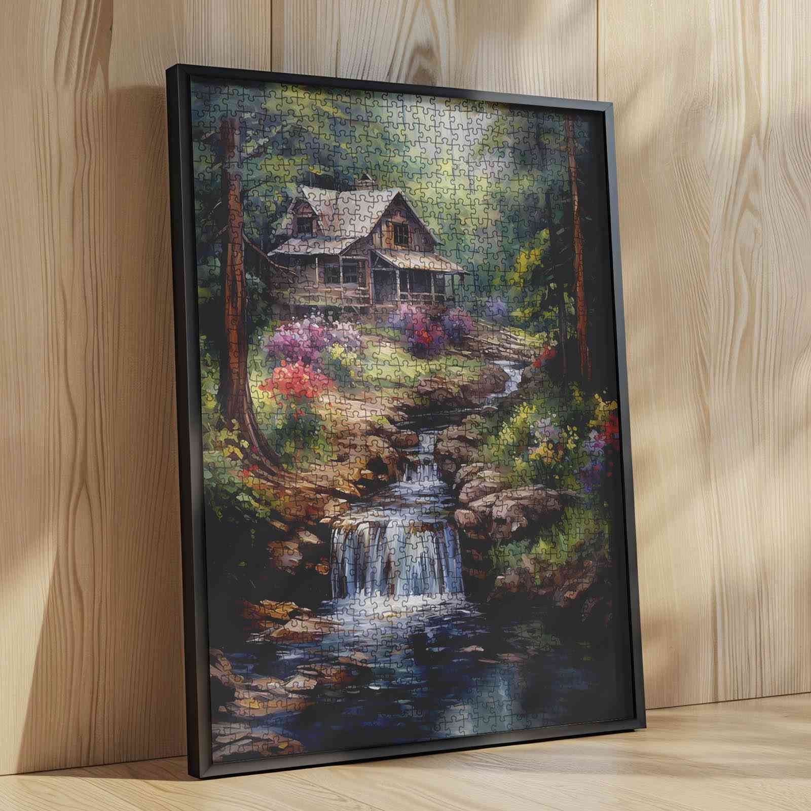 tucocoo-forest-waterfall-rustic-wood-cabin-puzzle-1000-teile-landschaft image 4