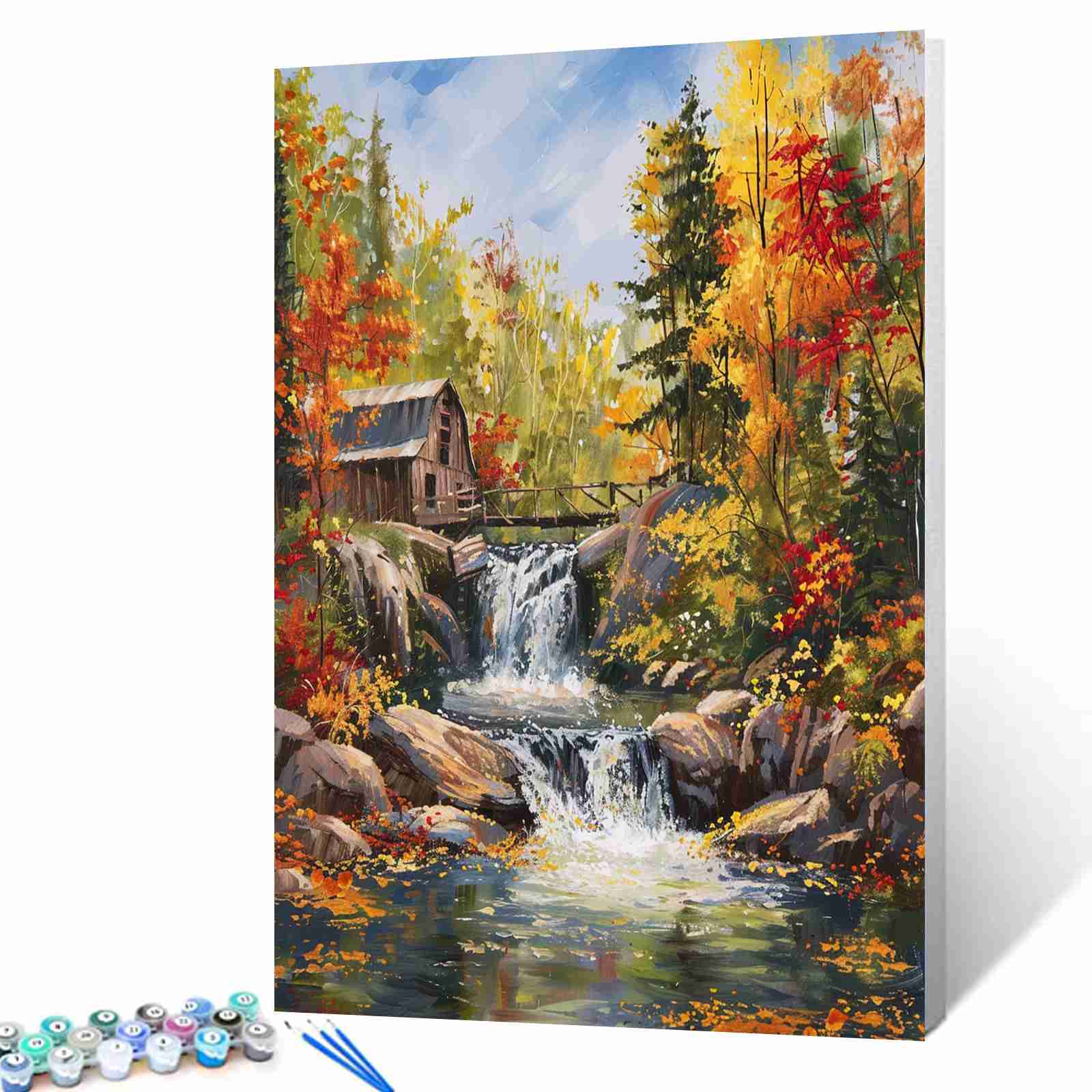 tucocoo-autumn-waterfall-cottage-malen-nach-zahlen-40x50-ohne-rahmen-herbst image 1