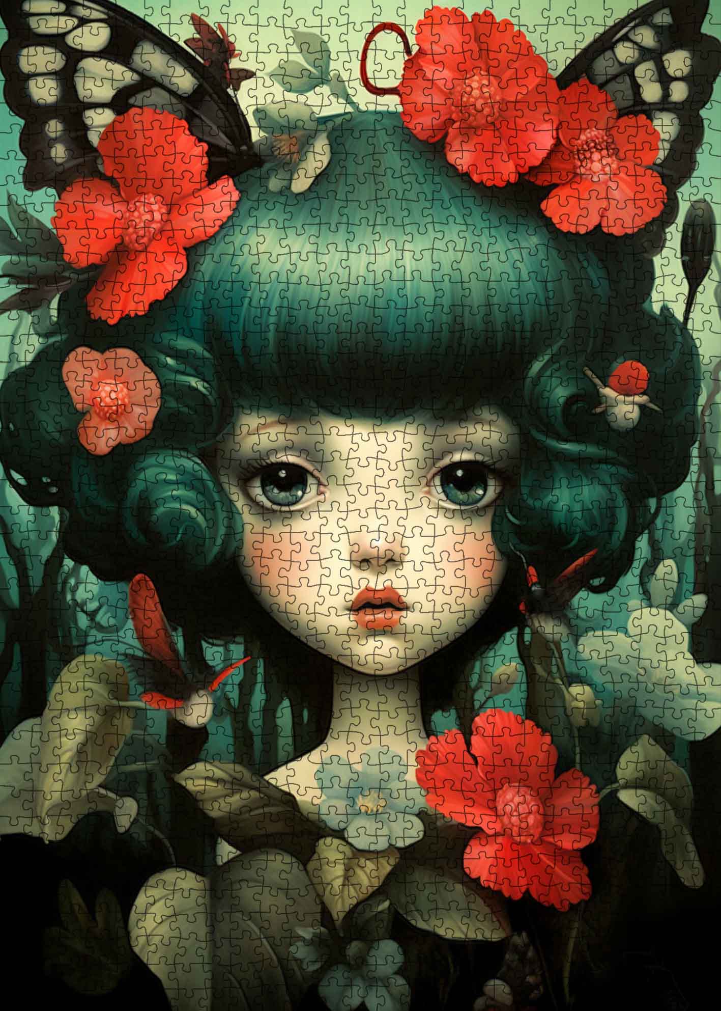 tucocoo-girl-with-red-flowers-puzzle-1000-teile-fantasy image 2