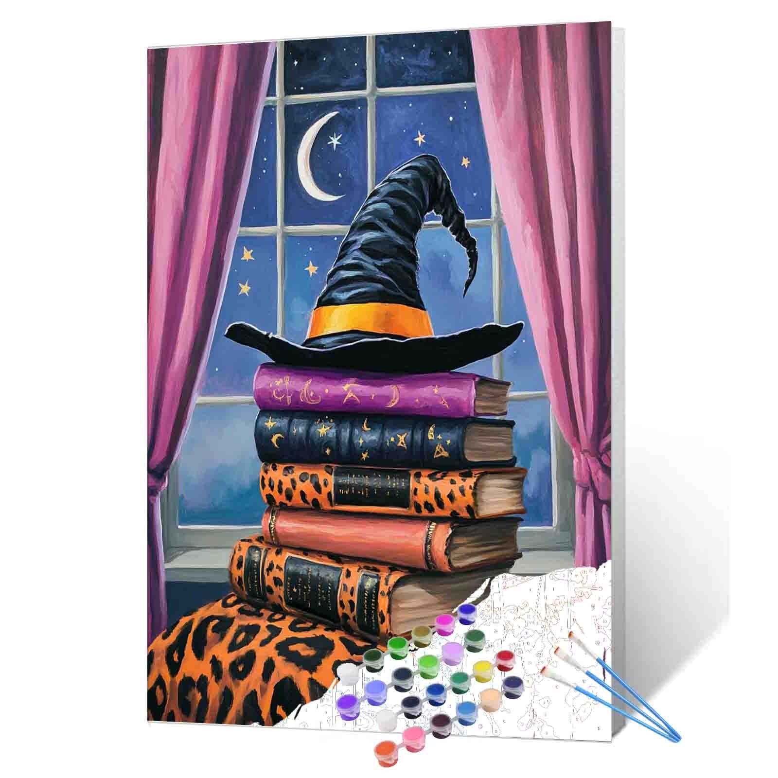 tucocoo-paint-by-numbers-witch-hat-and-spellbooks-malen-nach-zahlen-40x50 image 1