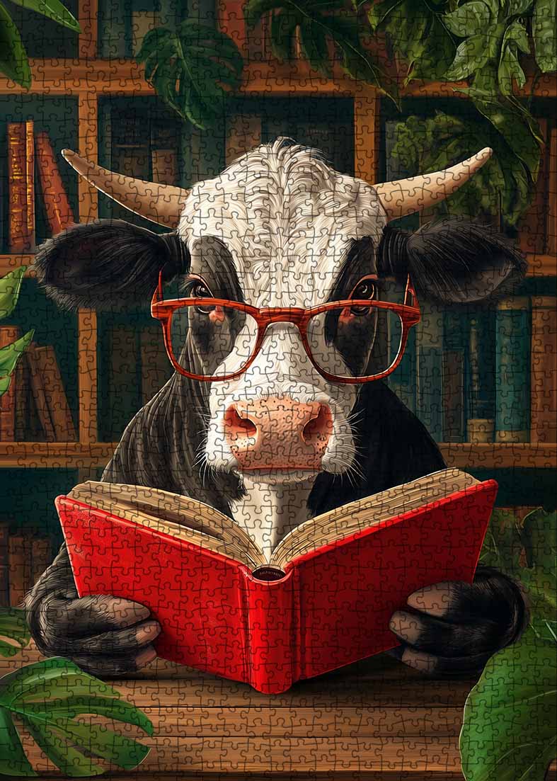 tucocoo-jigsaw-puzzles-cow-reading-book-in-library-puzzle-1000-teile image 2