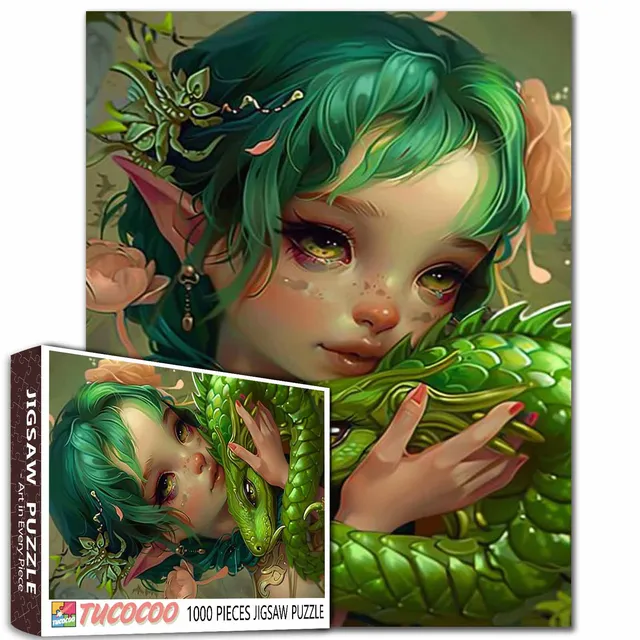 tucocoo-green-haired-girl-with-dragon-puzzle-1000-teile image 1