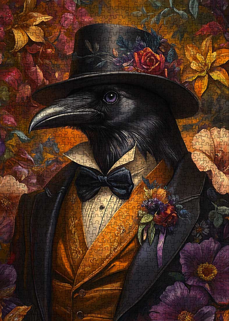 tucocoo-dapper-raven-with-floral-attire-puzzle-1000-teile-rabe image 2