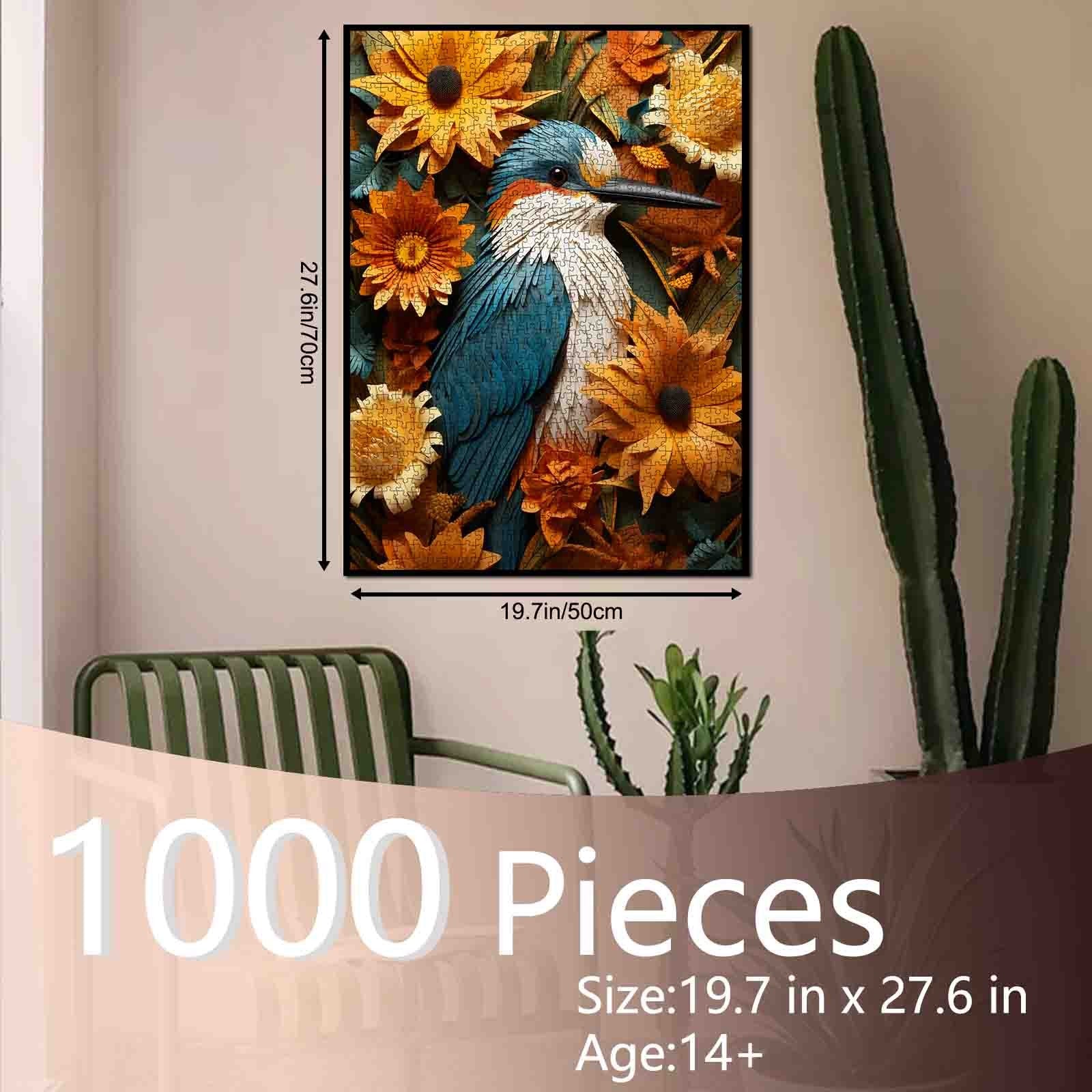 tucocoo-jigsaw-blue-kingfisher-sunflowers-puzzle-1000-teile-vogel image 5