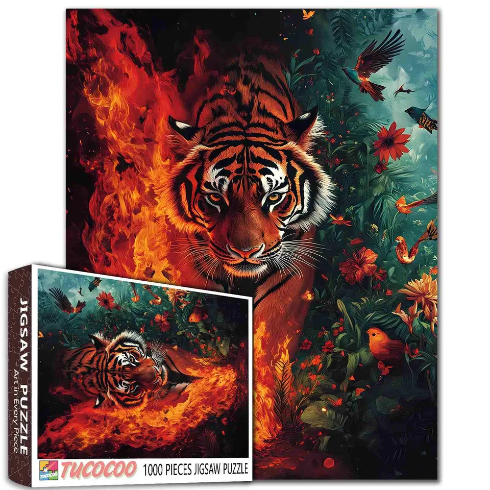 tucocoo-jigsaw-fire-and-jungle-tiger-puzzle-1000-teile-tiere image 1
