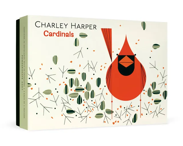 pomegranate-charley-harper-karten-cardinals-box-20-klappkarten image 1