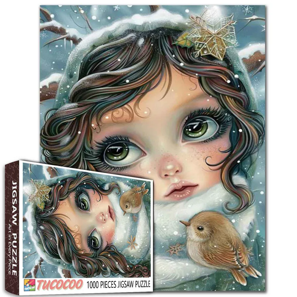 tucocoo-jigsaw-puzzles-snowy-girl-with-bird-puzzle-1000-teile-winter image 1