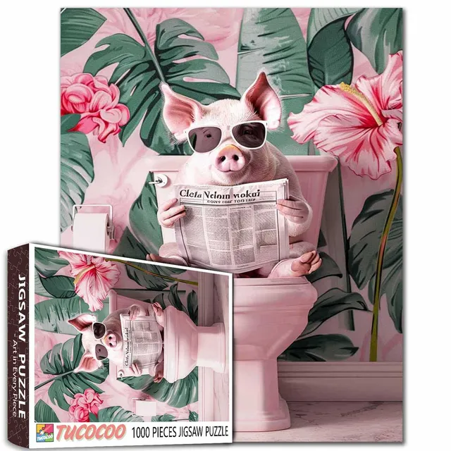 tucocoo-pig-enjoying-toilet-time-puzzle-1000-teile-schwein image 1