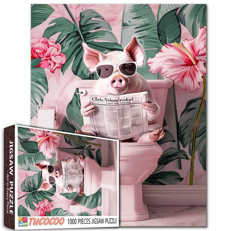 tucocoo-pig-enjoying-toilet-time-puzzle-1000-teile-schwein image 1