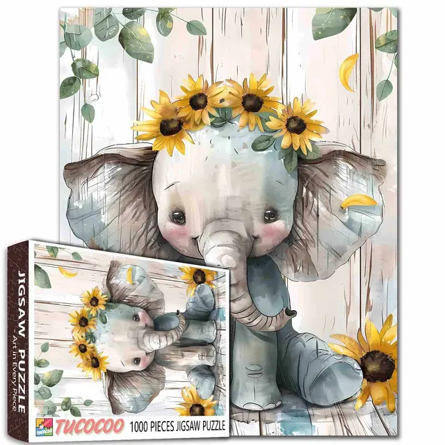 tucocoo-baby-elephant-sunflowers-puzzle-1000-teile-elefant image 1