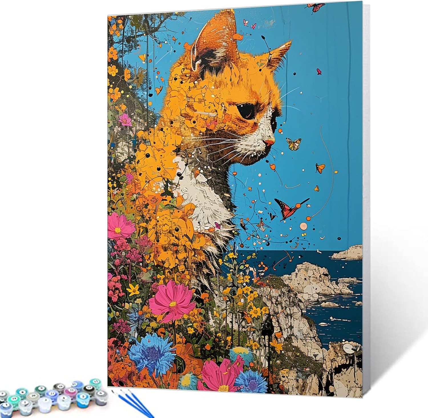 tucocoo-paint-by-numbers-yellow-cat-flowers-malset-40x50-ohne-rahmen image 1