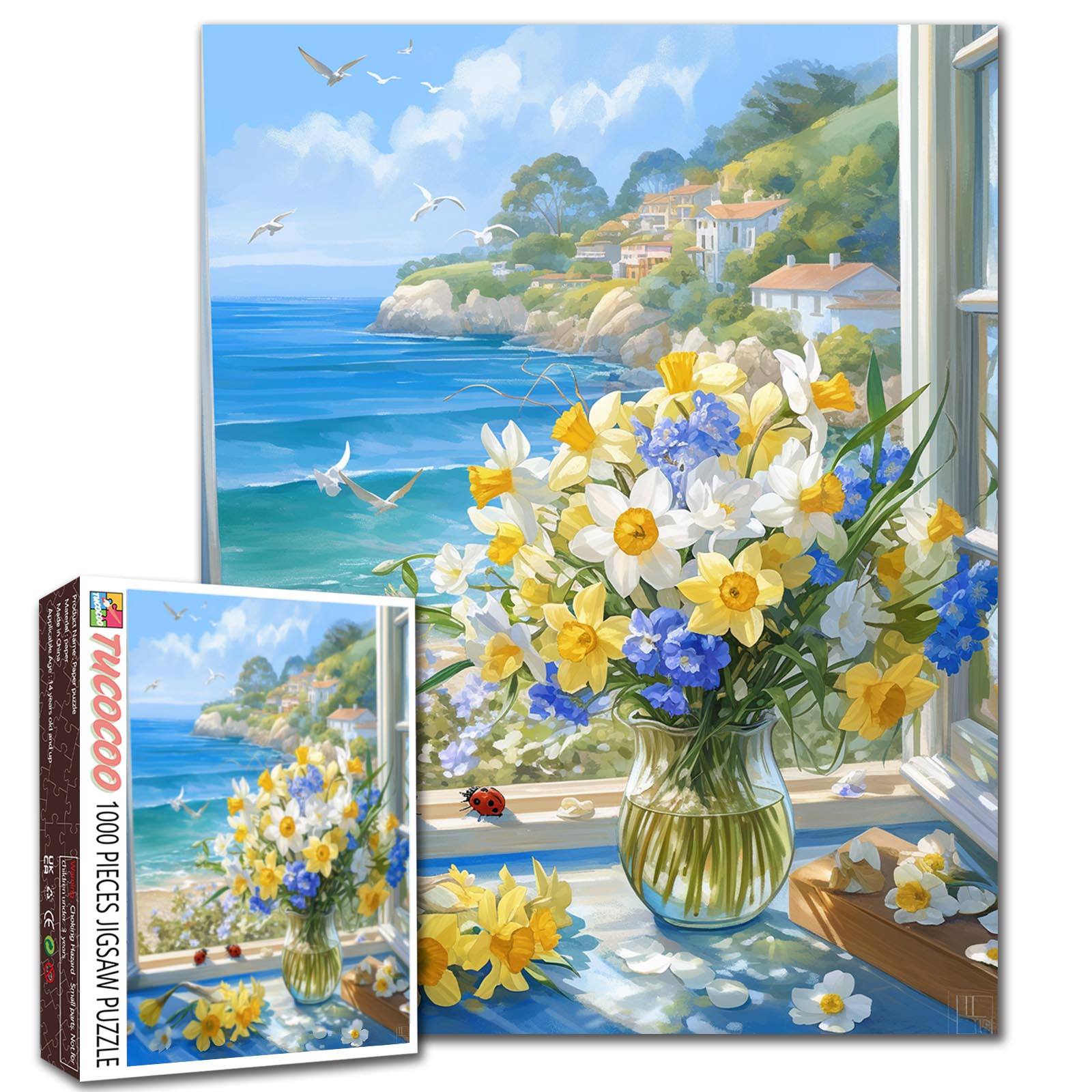 tucocoo-coastal-window-flowers-puzzle-1000-teile-meer image 1