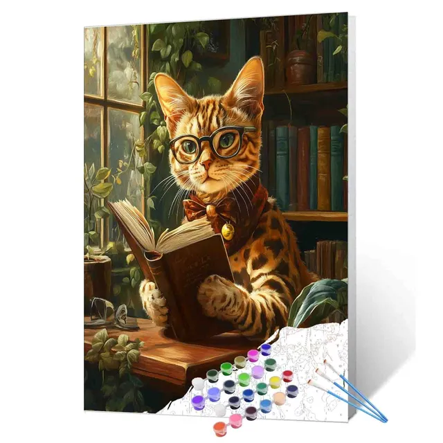 tucocoo-paint-by-numbers-reading-cat-malset-katze-ohne-rahmen image 1