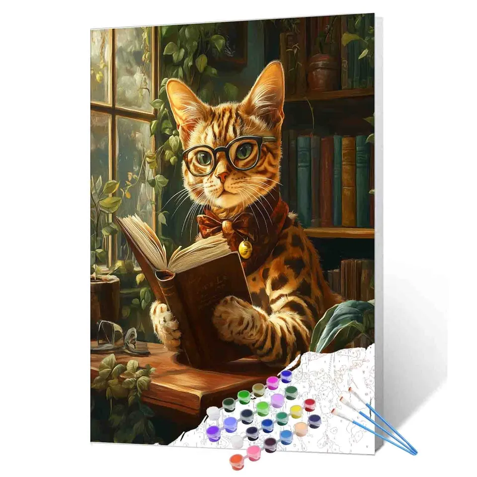 tucocoo-paint-by-numbers-reading-cat-malset-katze-ohne-rahmen image 1