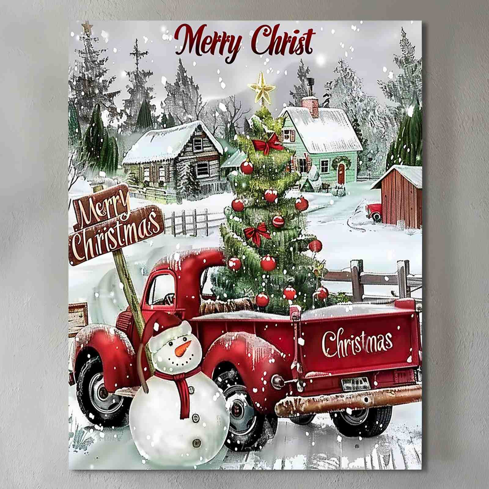 tucocoo-vintage-red-truck-schneemann-leinwandbild-30x40cm image 2