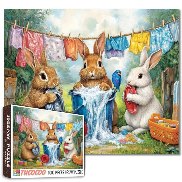 tucocoo-playful-bunnies-laundry-puzzle-1000-teile-hasen image 1
