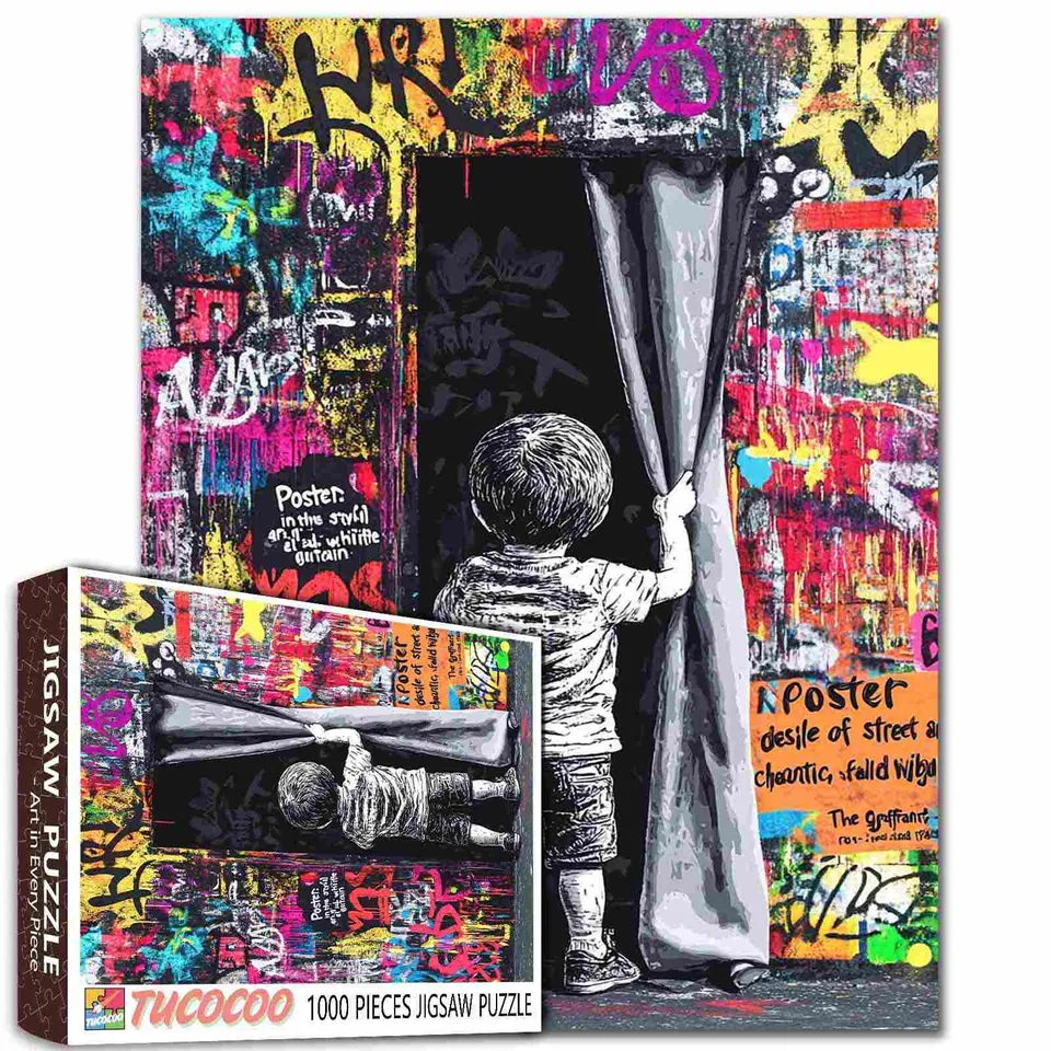tucocoo-boy-pulling-curtain-graffiti-puzzle-1000-teile image 1