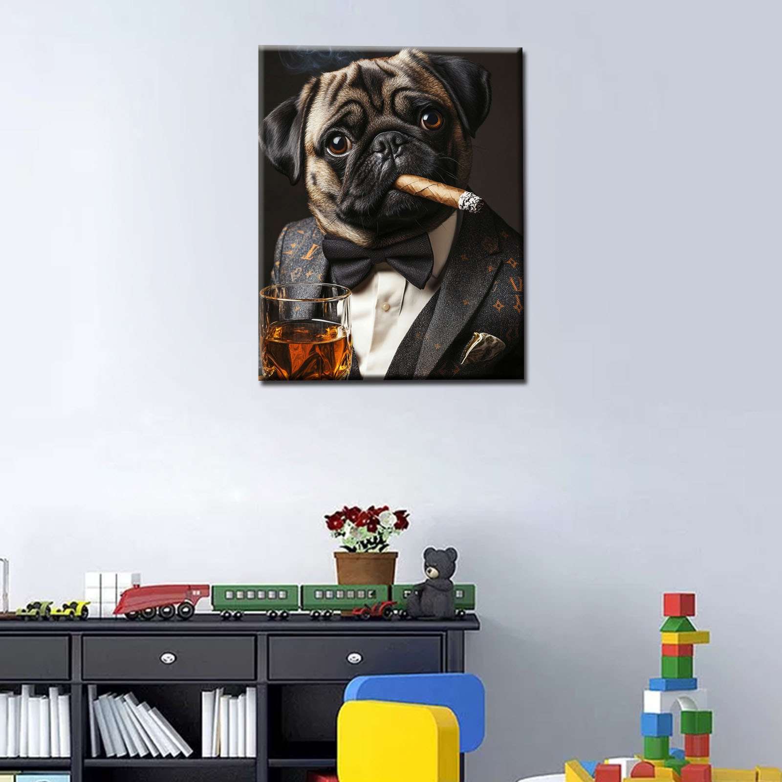 tucocoo-dapper-pug-with-cigar-leinwandbild-30x40cm-mops-anzug image 2