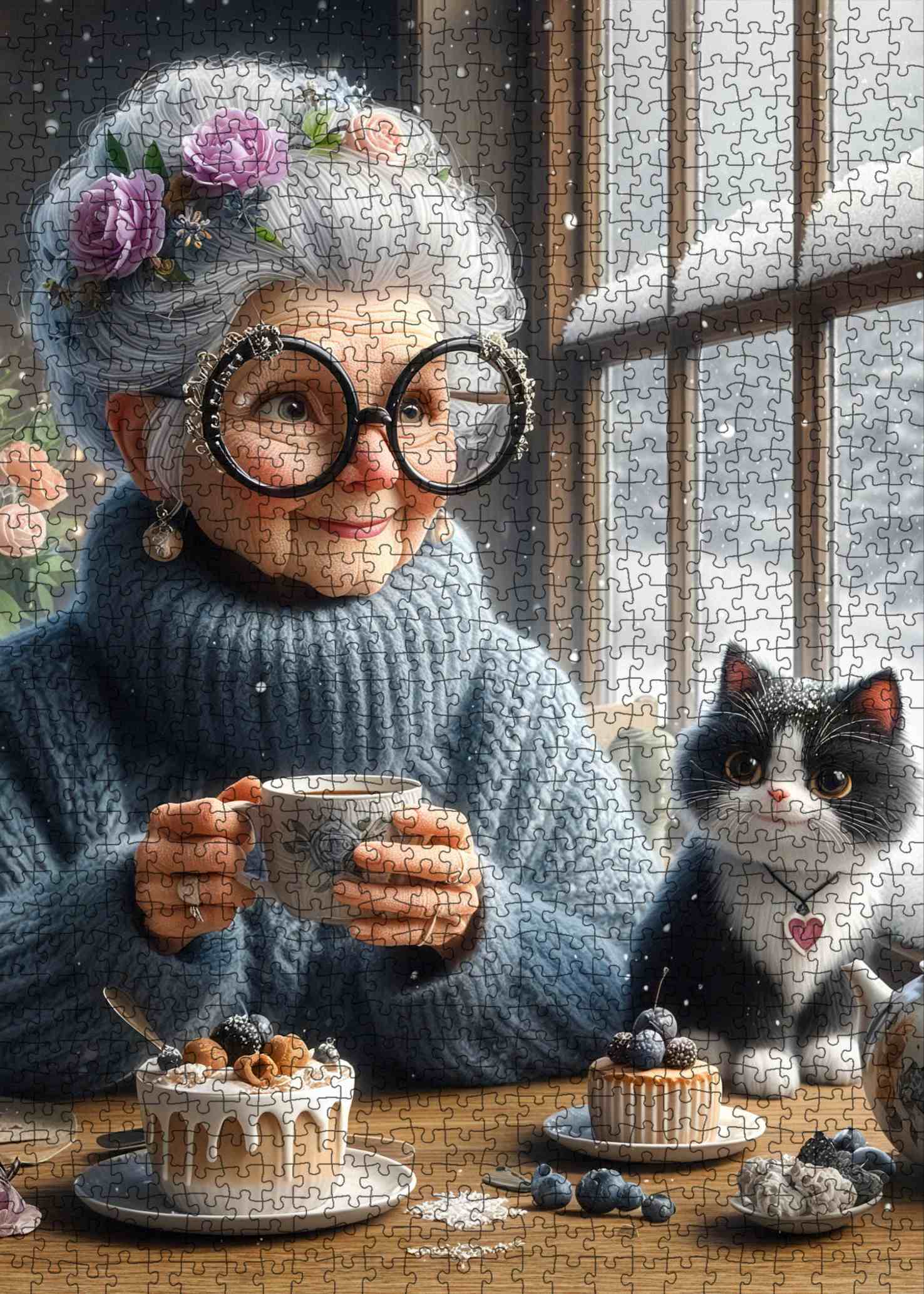 tucocoo-winter-tea-time-puzzle-1000-teile-oma-katze image 2