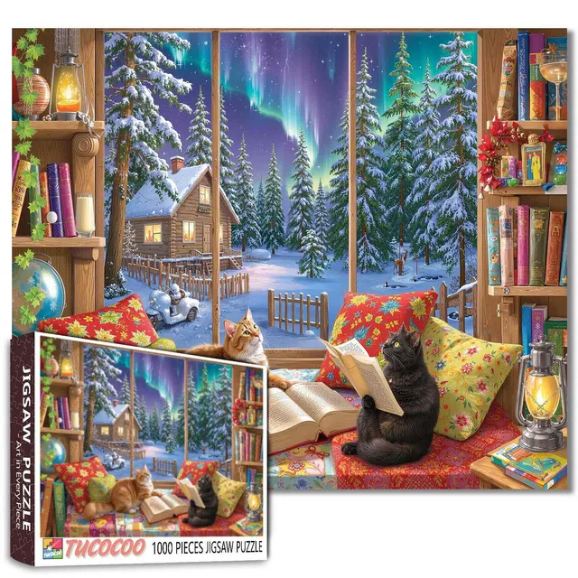 tucocoo-winter-reading-cats-puzzle-1000-teile-weihnachten image 1