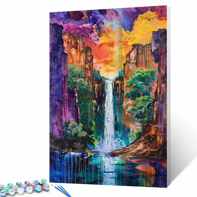 tucocoo-vibrant-sunset-waterfall-malen-nach-zahlen-ohne-rahmen image 1