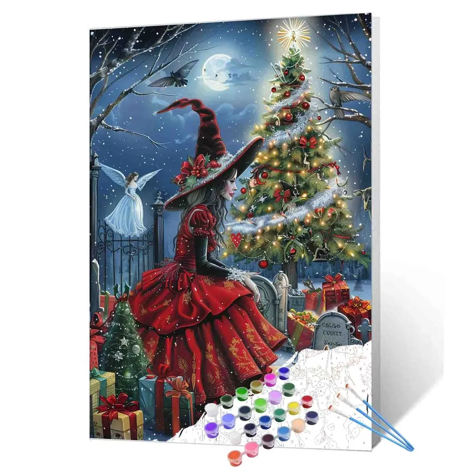 tucocoo-paint-by-numbers-witch-and-christmas-tree-malen-nach-zahlen-40x50 image 1