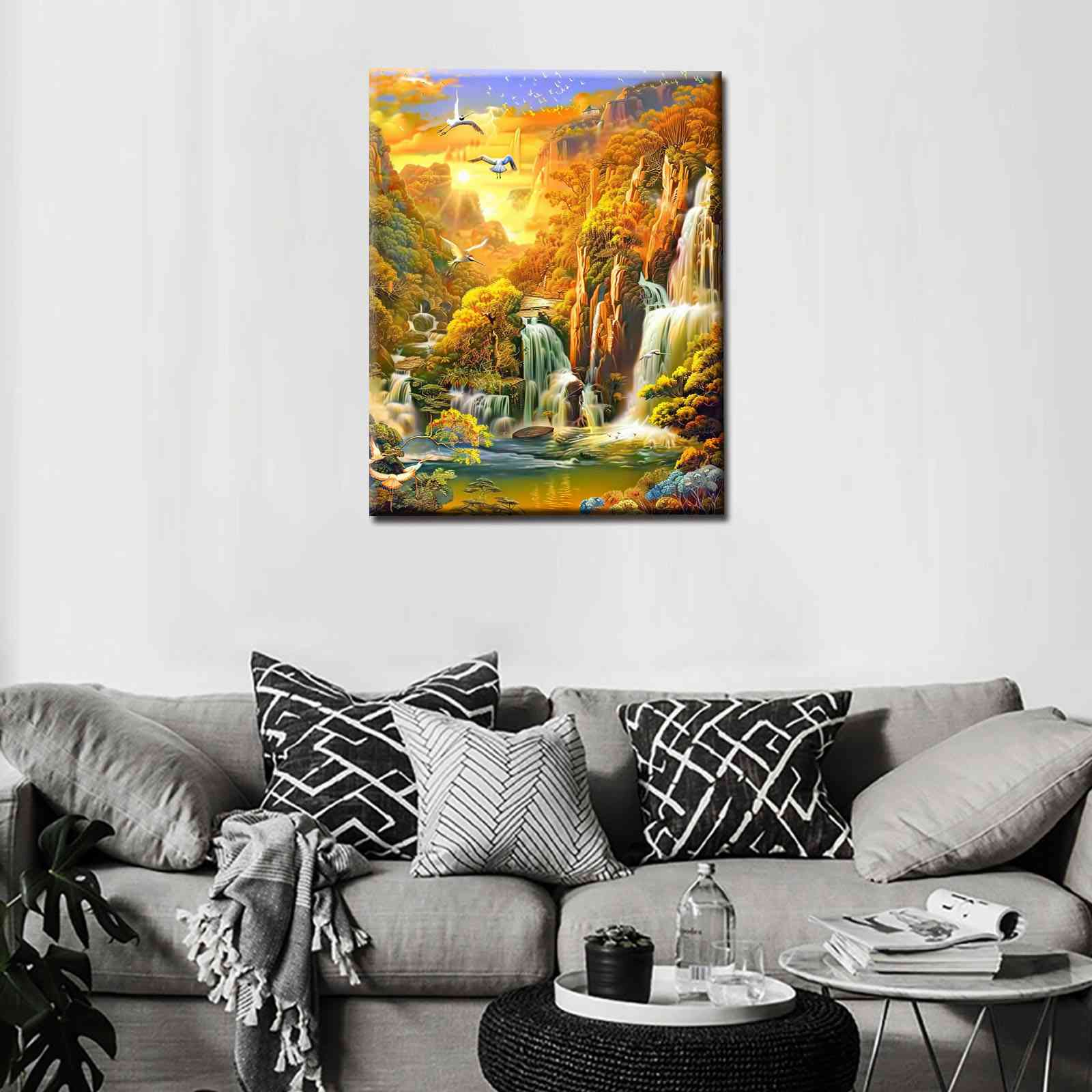 tucocoo-golden-sunset-waterfall-malen-nach-zahlen-40x50-kranich image 3