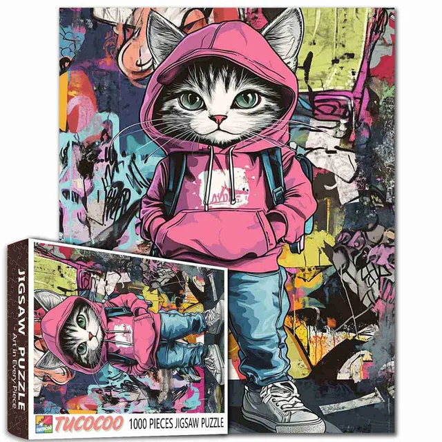 tucocoo-jigsaw-puzzles-graffiti-hoodie-cat-puzzle-1000-teile image 1