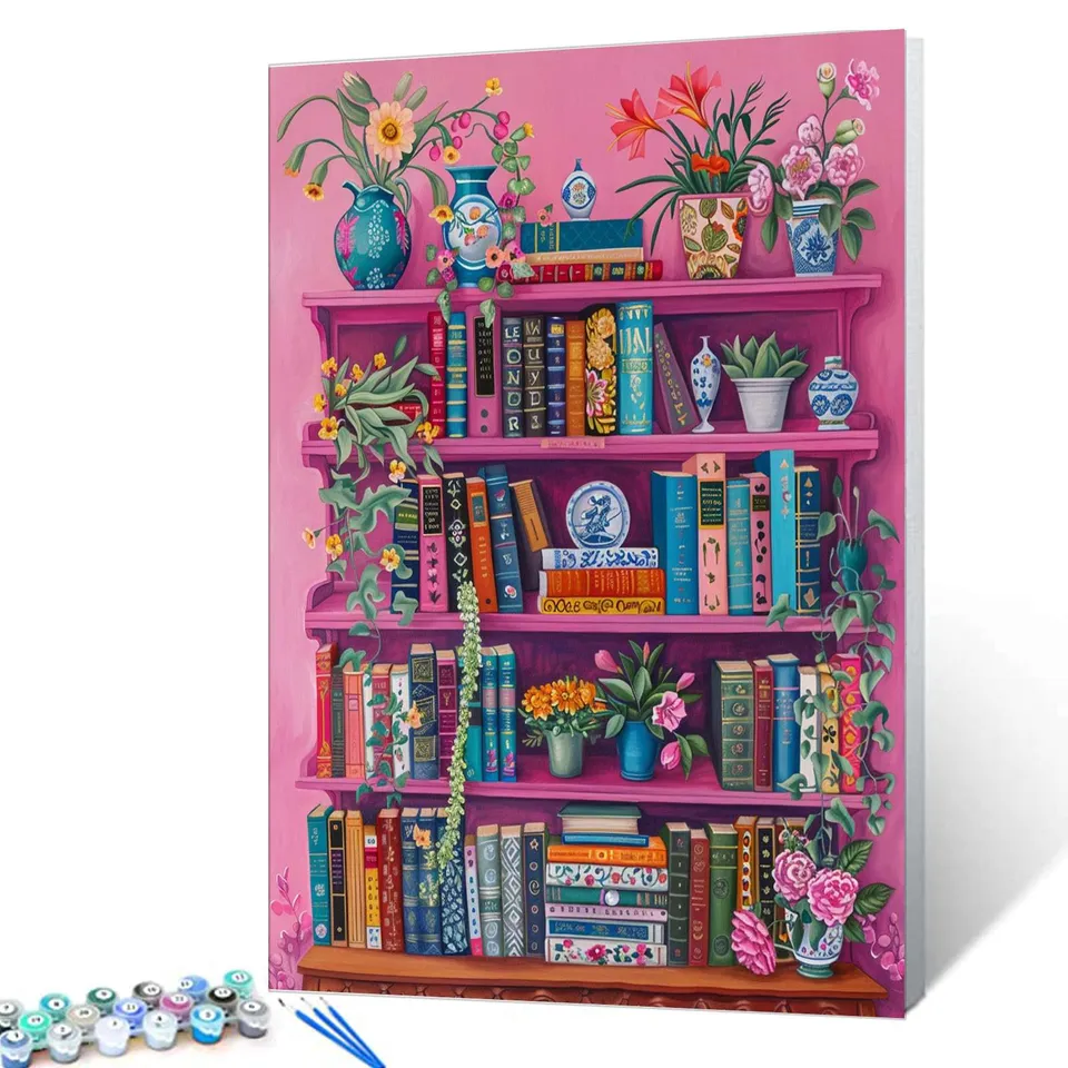 tucocoo-floral-bookshelf-vases-malen-nach-zahlen-40x50-ohne-rahmen image 1