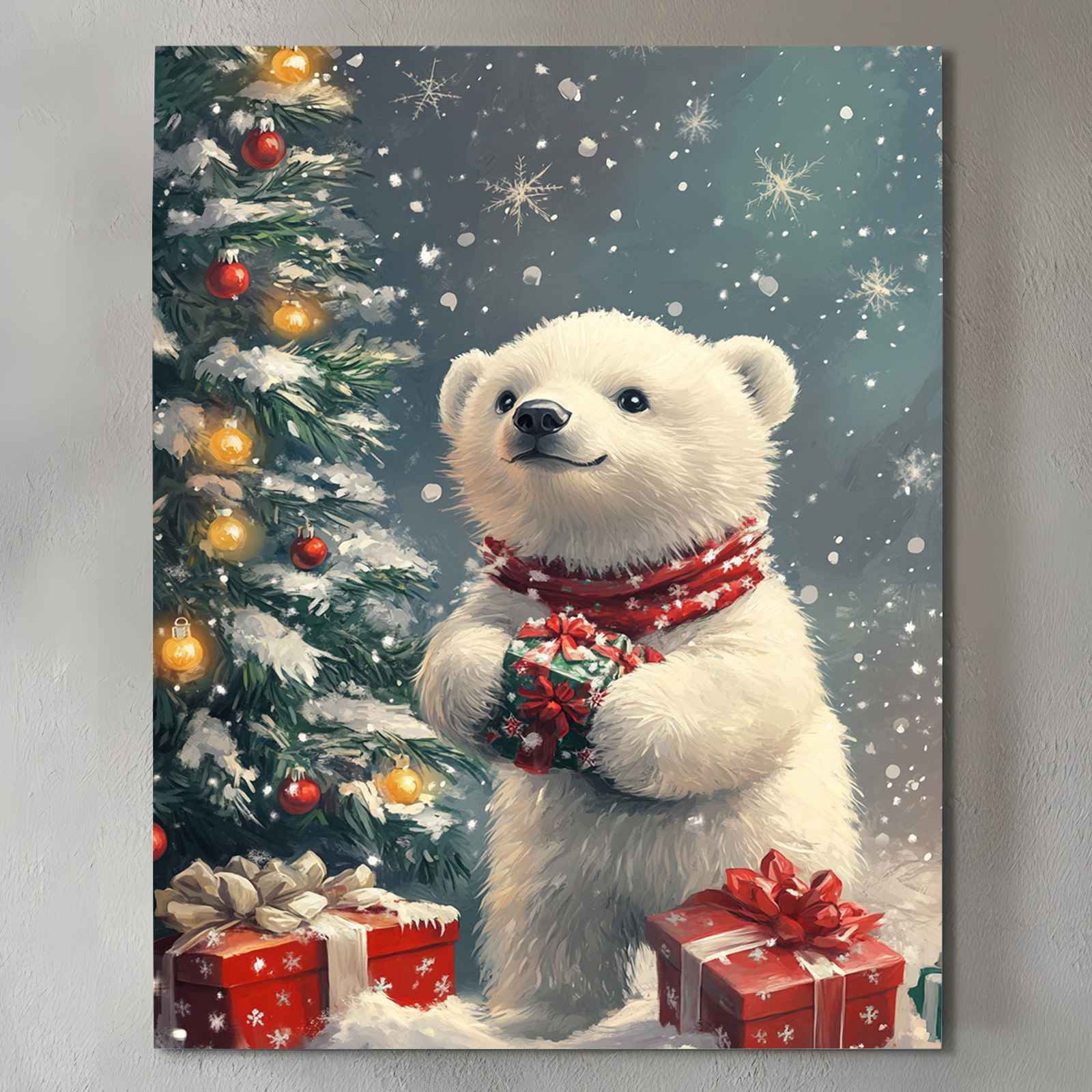 tucocoo-polar-bear-with-gift-leinwandbild-30x40-gerahmt image 2