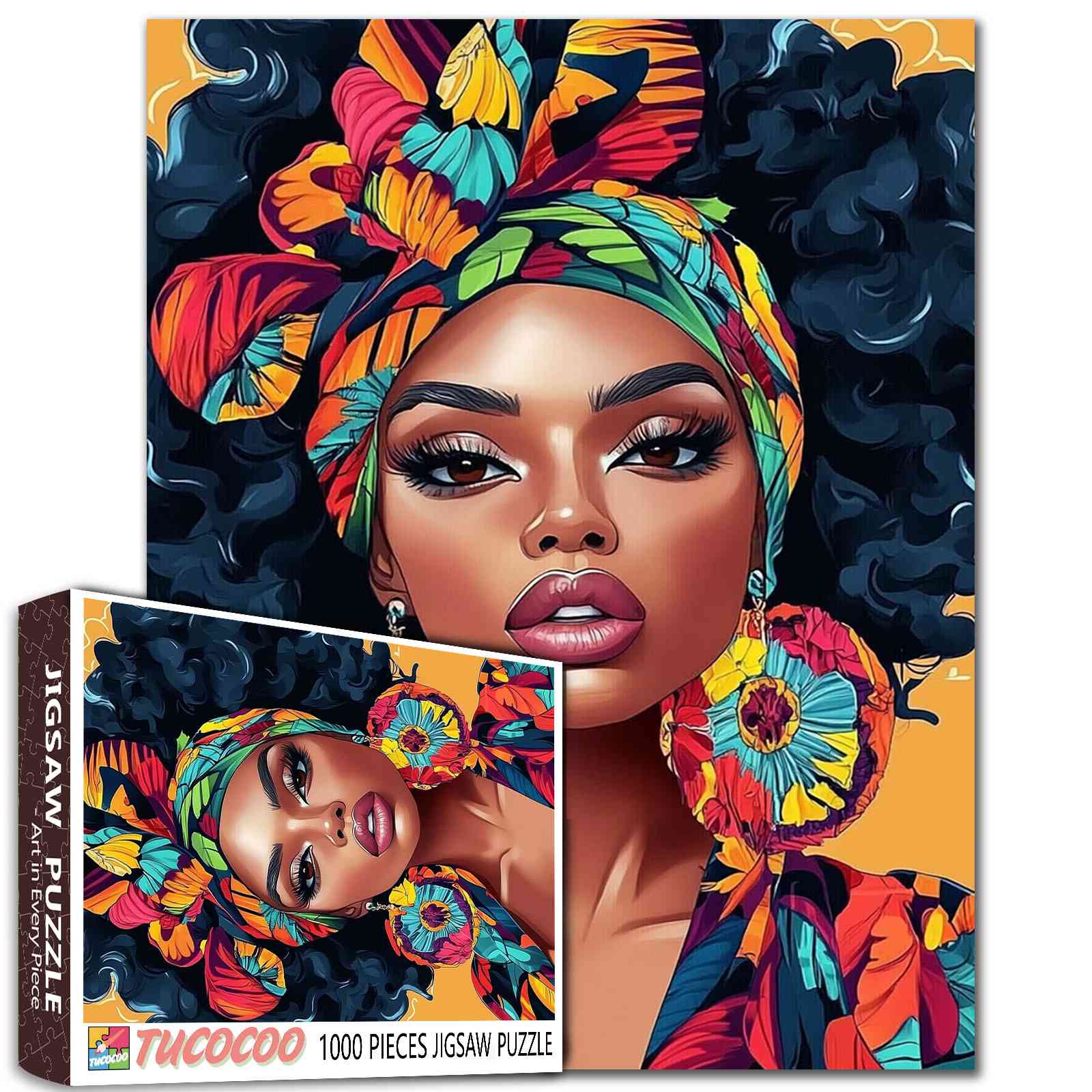 tucocoo-bold-beauty-in-vibrant-headwrap-puzzle-1000-teile-portrait image 1